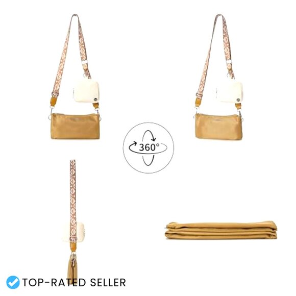 Nylon Crossbody Bag Waterproof Multi-Pocket Trendy Shoulder Purse Wide Strap - Picture 3 of 6